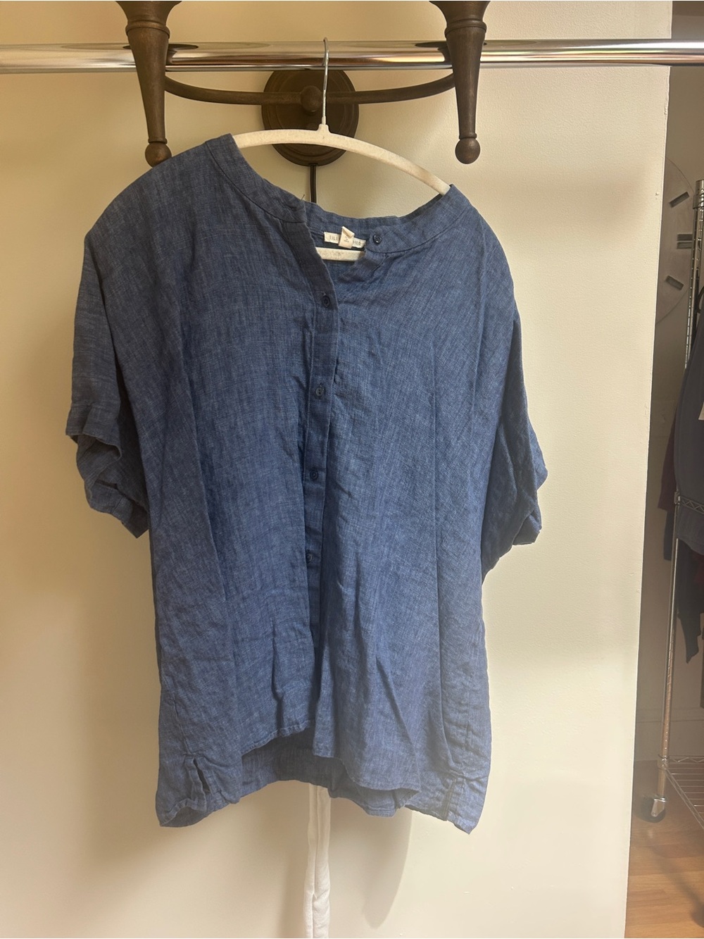 Eileen Fisher Indigo Blue Linen Button-Front Top